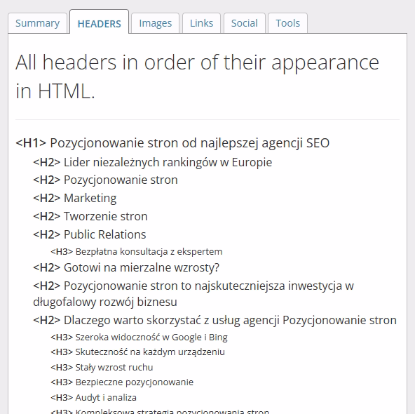 Struktura nagłówków - SEO Bolestraszyce