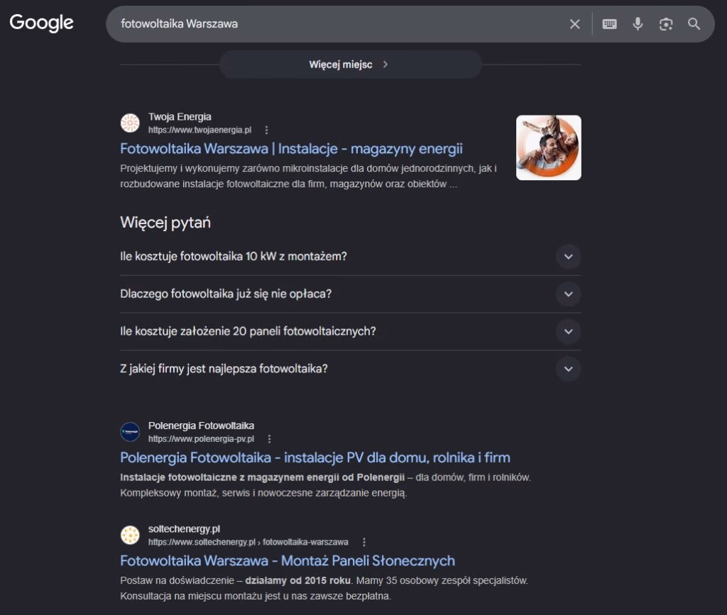 Wyniki wyszukiwania dla frazy fotowoltaika Warszawa - pozycjonowanie stron Urzejowice